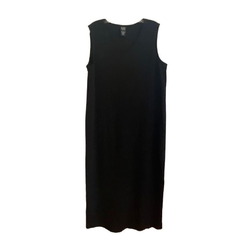 Eileen Fisher System Black Wool Blend Sleeveless Midi Dress Medium